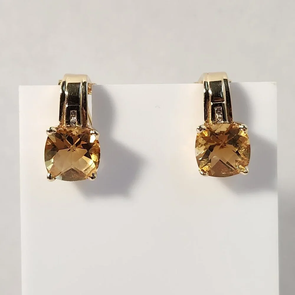 HOLD/Rosie 5.22g 14K Gold Natural Citrine Diamond Omega Back Earrings - Picture 13 of 16